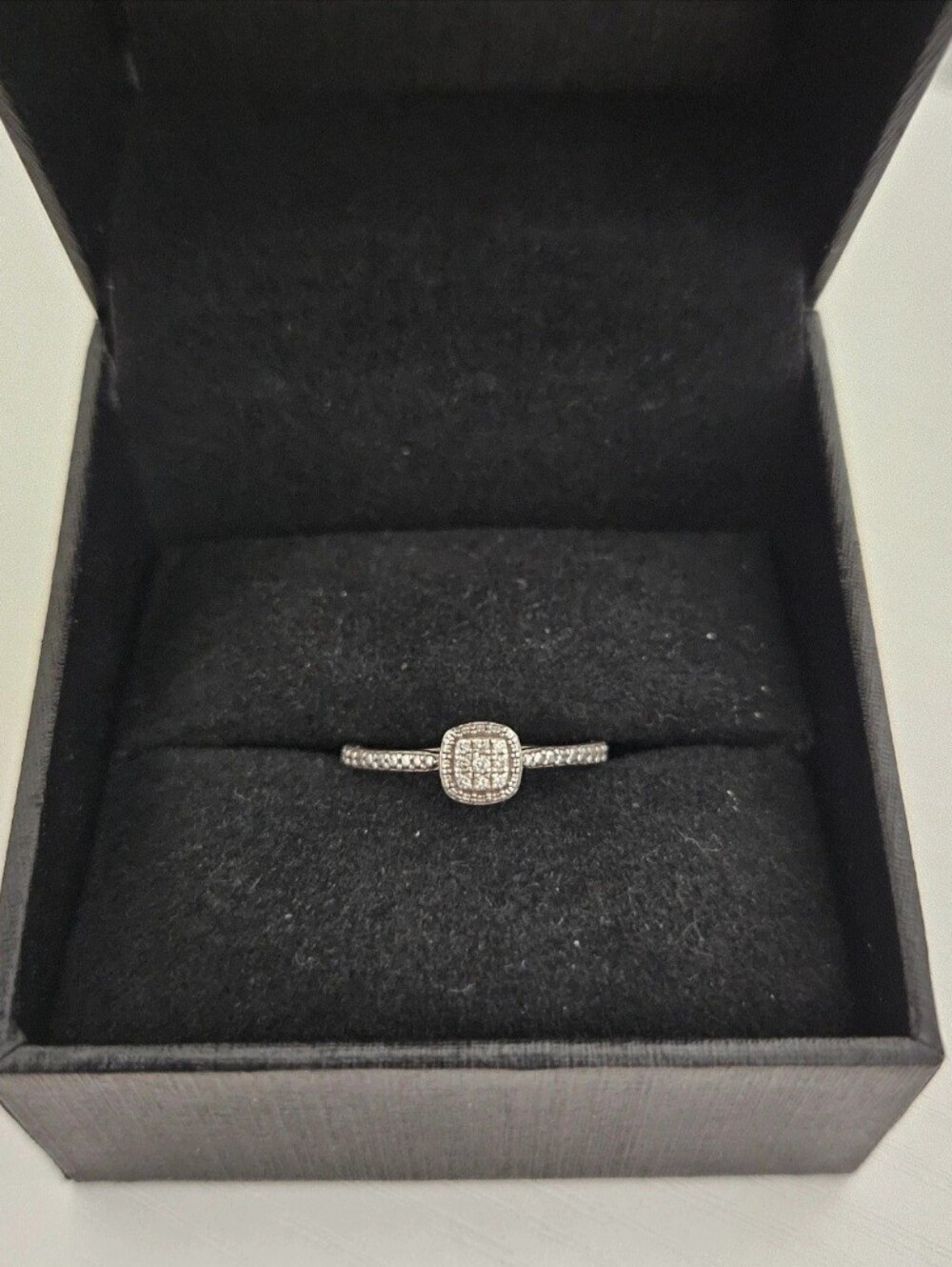 Multi-Diamond Cushion-Shaped Promise Ring 1/20 ct tw Sterling Silver Size 7